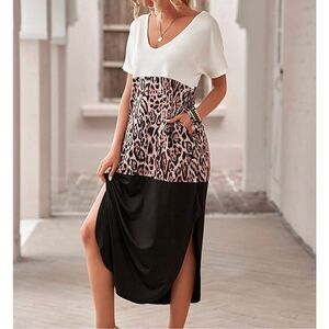 Colorblock leopard casual T-shirt maxi dress size large